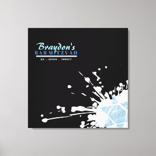 BLUE SPLATTER STAR Bar Bat Mitzvah Inloggen Board Canvas Afdruk