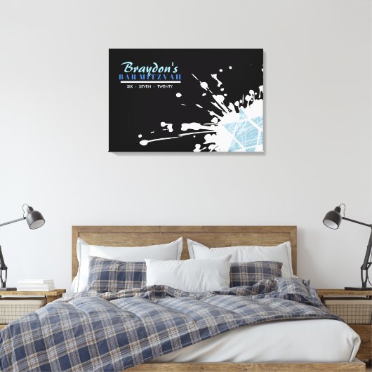 BLUE SPLATTER STAR Bar Bat Mitzvah Inloggen Board Canvas Afdruk (Insitu (Slaapkamer))