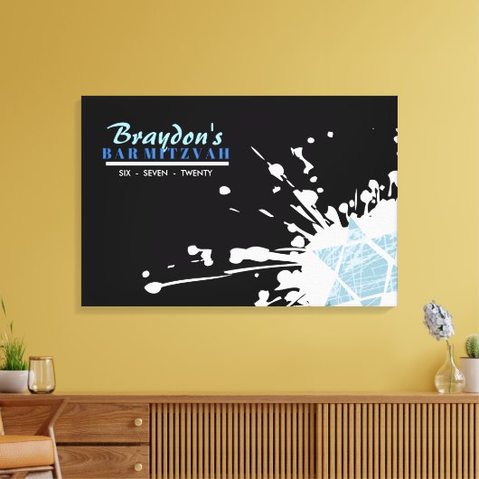 BLUE SPLATTER STAR Bar Bat Mitzvah Inloggen Board Canvas Afdruk (Insitu (Woonkamer))