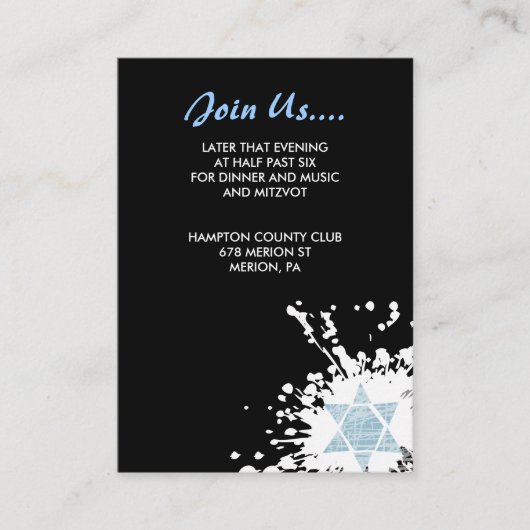 Blue Splatter Star Bat Mitzvah Reception Card Informatiekaartje (Voorkant)