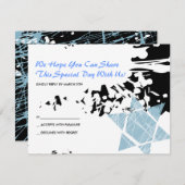Blue Splatter Star Bat Mitzvah Reply Card RSVP Kaartje (Voorkant / Achterkant)