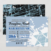 Blue Splatter Star Bat Mitzvah Uitnodiging (Voorkant / Achterkant)