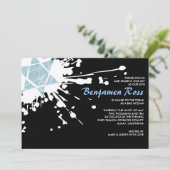 Blue Splatter Star Bat Mitzvah Uitnodiging (Staand voorkant)