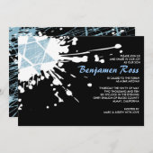 Blue Splatter Star Bat Mitzvah Uitnodiging (Voorkant / Achterkant)