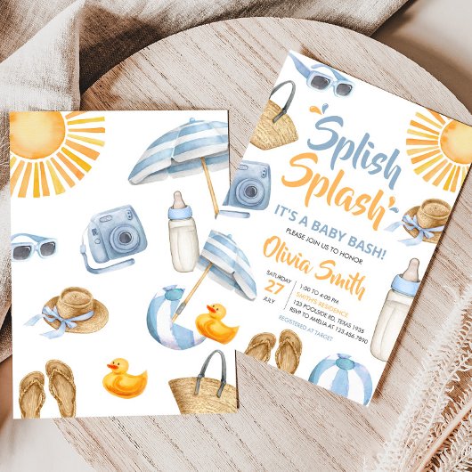 Blue Splish Baby shower Kaart