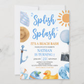 Blue Splish Beach Bash Verjaardag Kaart (Voorkant)