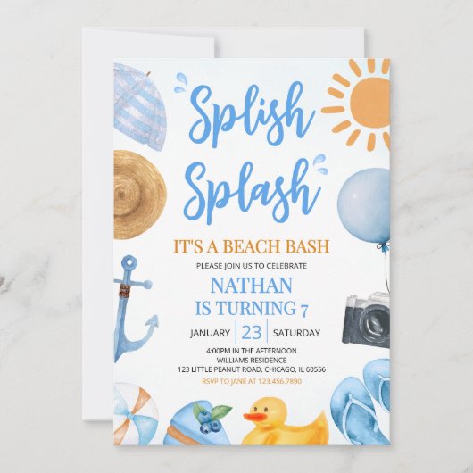 Blue Splish Beach Bash Verjaardag Kaart (Voorkant)
