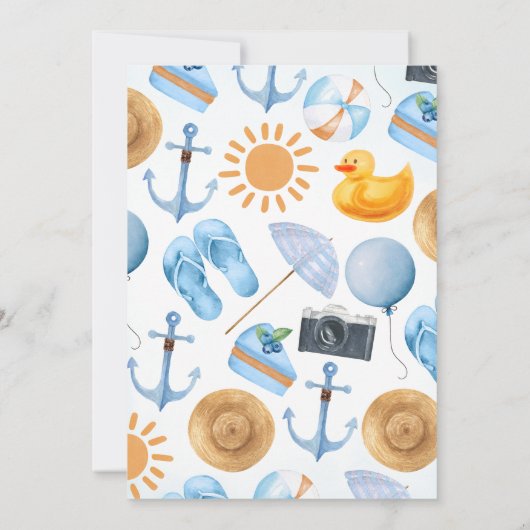 Blue Splish Beach Bash Verjaardag Kaart (Achterkant)