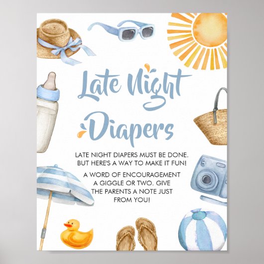 Blue Splish Splash Baby shower Late Night Luiers Poster (Voorkant)