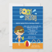 Blue Splish Splash Boys Pool Party Birthday Invite Kaart (Voorkant)