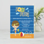 Blue Splish Splash Boys Pool Party Birthday Invite Kaart (Staand voorkant)