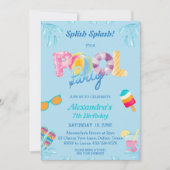 Blue Splish Splash Kinder Pool Party Kaart (Voorkant)