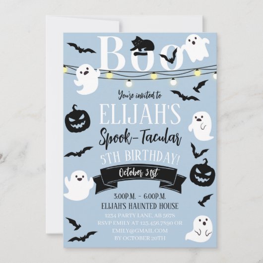Blue Spook-Tacular Haunted Verjaardag Kaart (Voorkant)