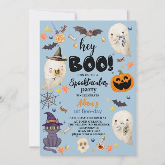 Blue Spooktacular Halloween 1st Boo-day Verjaardag Kaart (Voorkant)