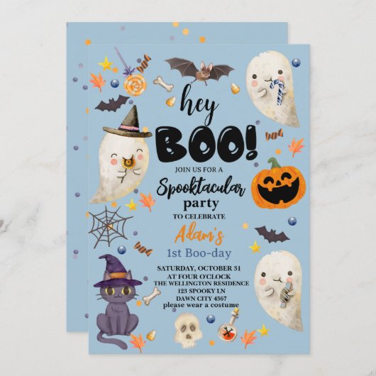 Blue Spooktacular Halloween 1st Boo-day Verjaardag Kaart (Voorkant / Achterkant)