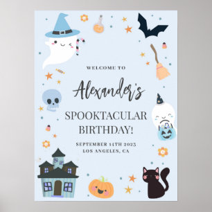 Blue Spooky Birthday Welcome Sign Poster