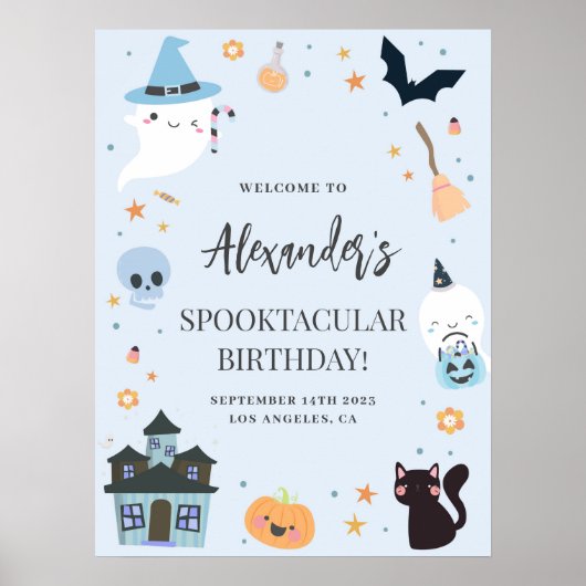 Blue Spooky Birthday Welcome Sign Poster (Voorkant)