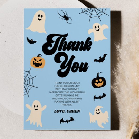 Blue Spooky Ghosts Halloween Verjaardagsfeest Bedankkaart