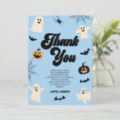 Blue Spooky Ghosts Halloween Verjaardagsfeest Bedankkaart (Staand voorkant)