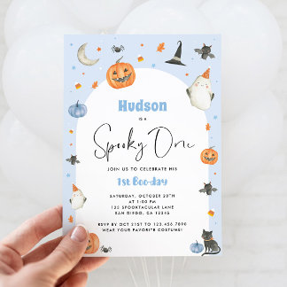 Blue Spooky One 1e Boo-day uitnodiging