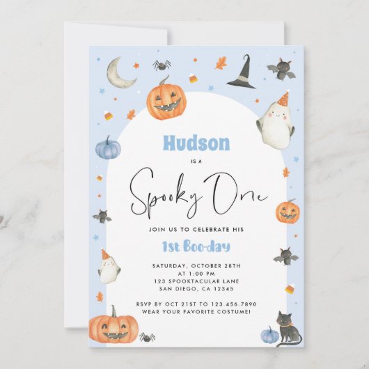 Blue Spooky One 1e Boo-day uitnodiging (Voorkant)