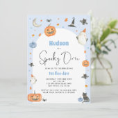 Blue Spooky One 1e Boo-day uitnodiging (Staand voorkant)