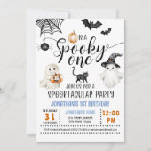 Blue Spooky ONE 1st Birthday Ghosts Uitnodiging (Voorkant)