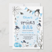 Blue Spooky One Cute Ghost Boy 1st Birthday Kaart (Voorkant)