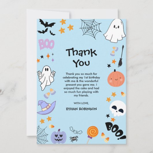 Blue Spooky One Schattige Ghost Halloween 1st Birt Bedankkaart (Voorkant)