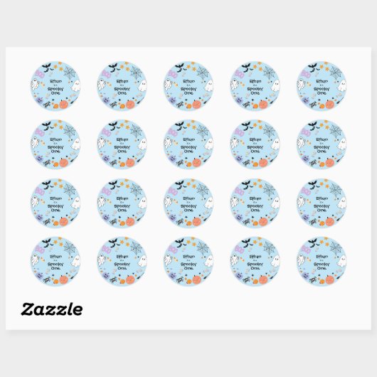 Blue Spooky One Schattige Ghost Halloween 1st Birt Ronde Sticker (Vel)
