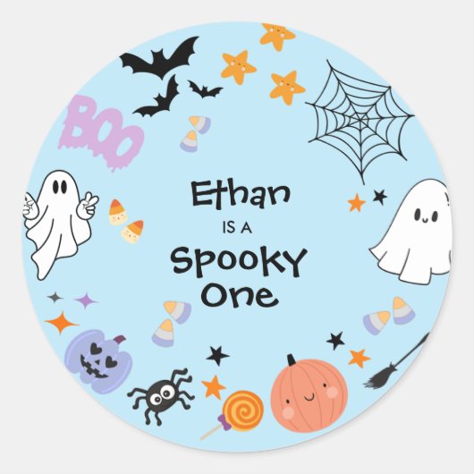 Blue Spooky One Schattige Ghost Halloween 1st Birt Ronde Sticker (Voorkant)
