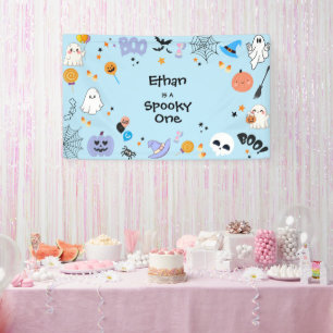 Blue Spooky One Schattige Ghost Halloween 1st Birt Spandoek