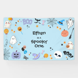 Blue Spooky One Schattige Ghost Halloween 1st Birt Spandoek