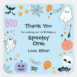 Blue Spooky One Schattige Ghost Halloween 1st Birt Vierkante Sticker