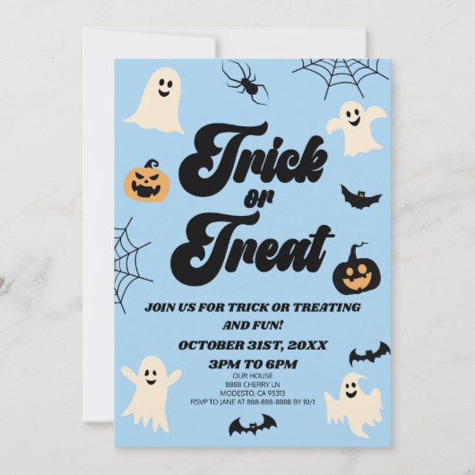 Blue Spooky Trick or treat Halloween Party Kaart (Voorkant)