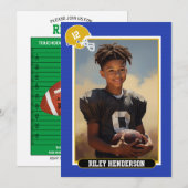 Blue Sport Foto Football Verjaardag Kaart (Voorkant / Achterkant)