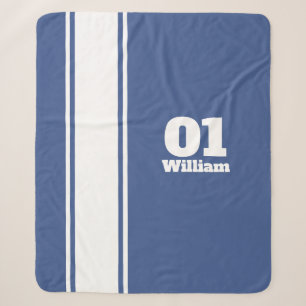 Blue Sport Stripe Monogram Sherpa Blanket Deken