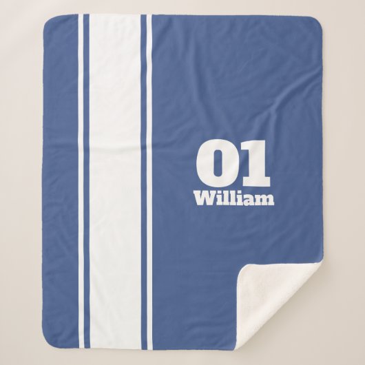 Blue Sport Stripe Monogram Sherpa Blanket Deken (Voorkant)