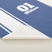 Blue Sport Stripe Monogram Sherpa Blanket Deken (3/4)