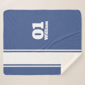 Blue Sport Stripe Monogram Sherpa Blanket Deken (Voorkant (horizontaal))