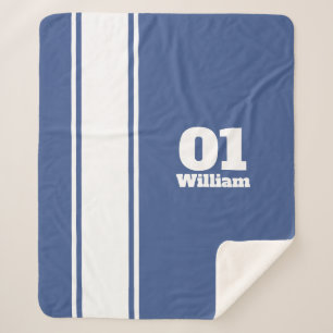 Blue Sport Stripe Monogram Sherpa Blanket Sherpa Deken