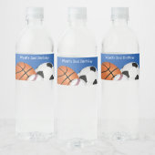 Blue Sports Balls Birthday Waterfles Etiket (Flessen)