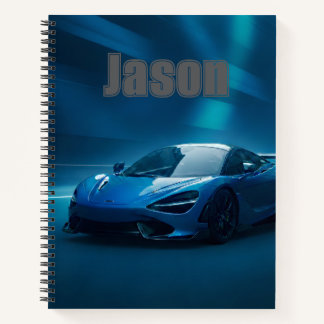Blue sports car Notebook, with your name on it Notitieboek