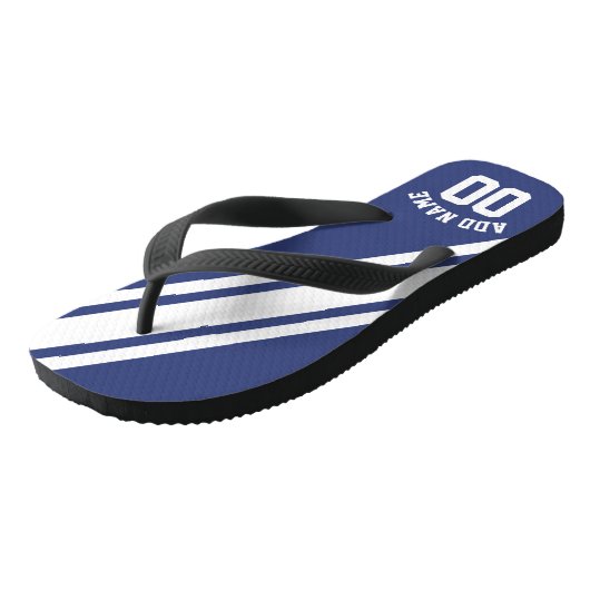 Blue Sports Jersey Custom Name Number Teenslippers (Schuin)