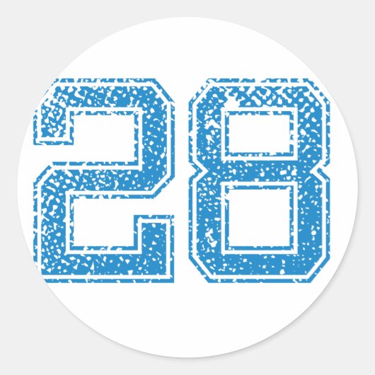 Blue Sports Jerzee Number 28 Ronde Sticker (Voorkant)