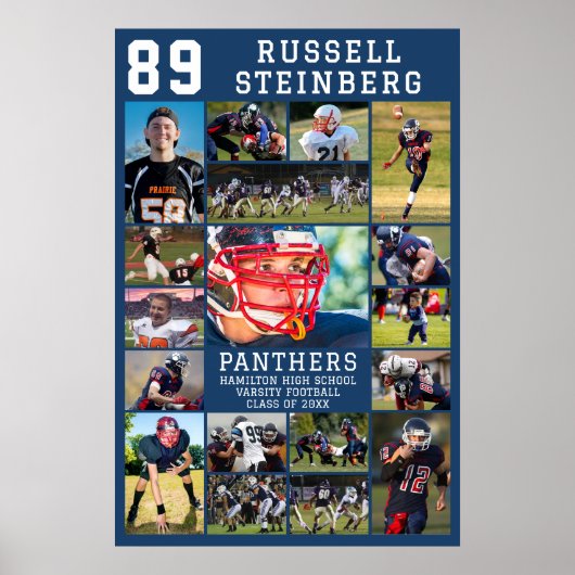 Blue Sports Senior Graduation 18 Photo Collage Poster (Voorkant)