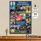 Blue Sports Senior Graduation 18 Photo Collage Poster