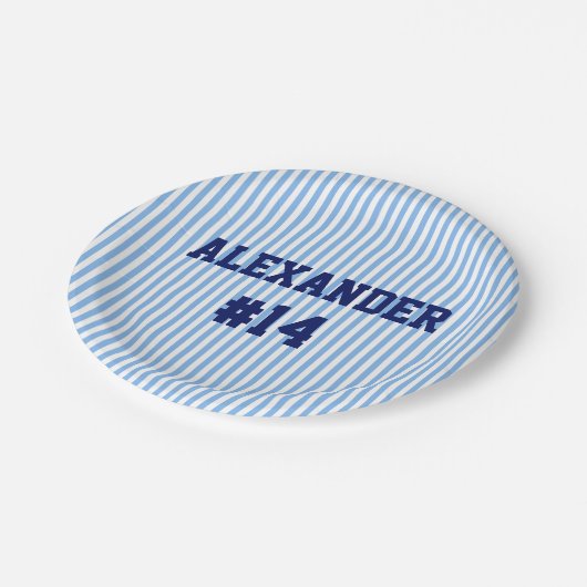 Blue Sports Striped Theme Birthday Paper Plates Papieren Bordje (Gekanteld)