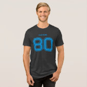 Blue Sports Team Custom Naam, Nummer, Team Zwart Tri-Blend Shirt (Voorkant volledig)