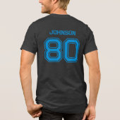 Blue Sports Team Custom Naam, Nummer, Team Zwart Tri-Blend Shirt (Achterkant)